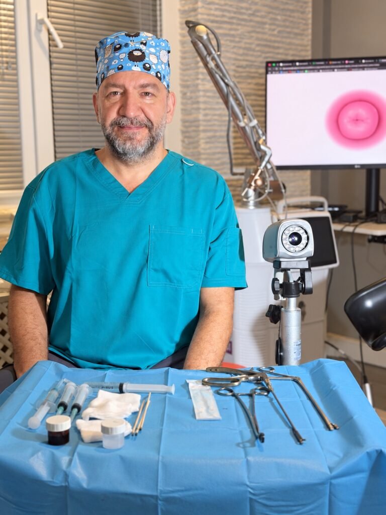 Op. Dr. Alparslan Demir kolposkopi cihazı ve işlem hazırlık alanında