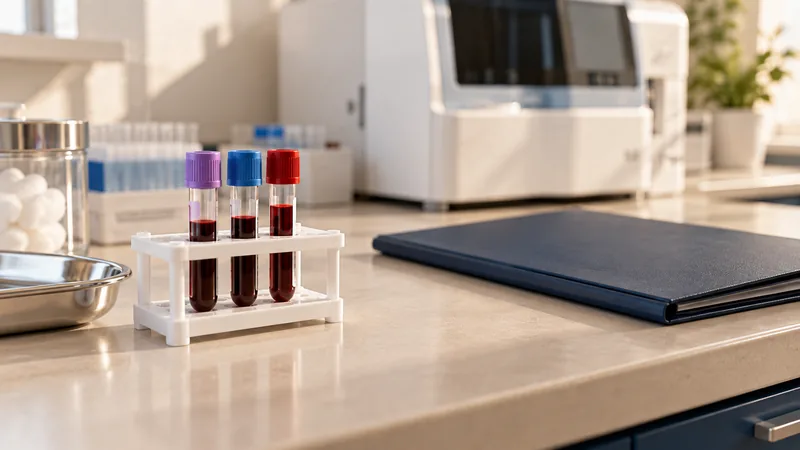 FSH hormon testi değerlendirmesini temsil eden örnek tüpleri ve sonuç dosyası
