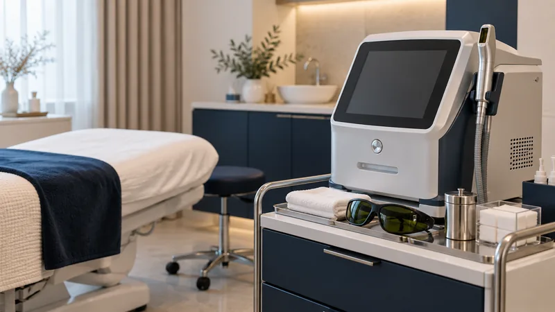 Vajinal lazer değerlendirmesini temsil eden cihaz ve klinik hazırlık alanı